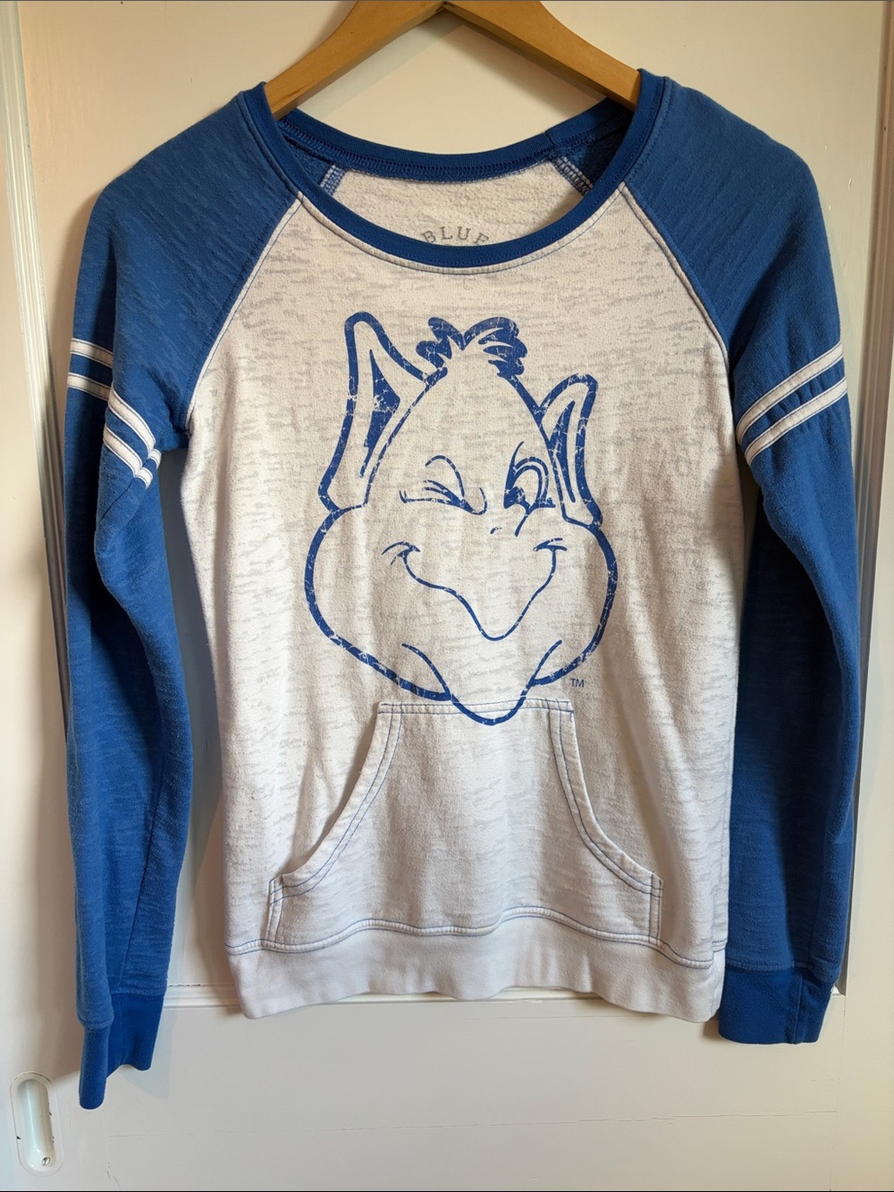 Women's SLU Billikens Spirit Wear - White & Royal Blue Raglan Sweatshirt - Small